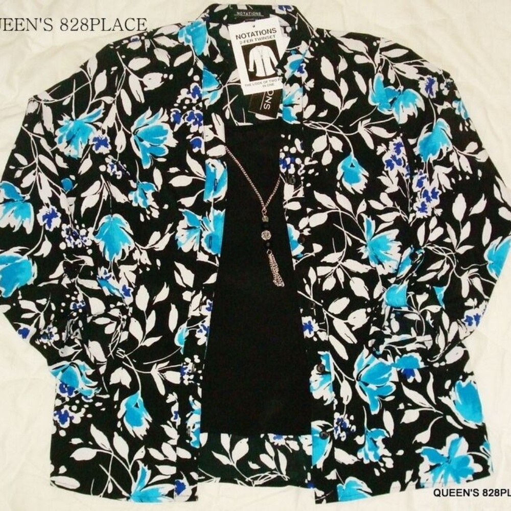 Nwt Notations S Floral Necklace Blouse - Picture 1 of 5